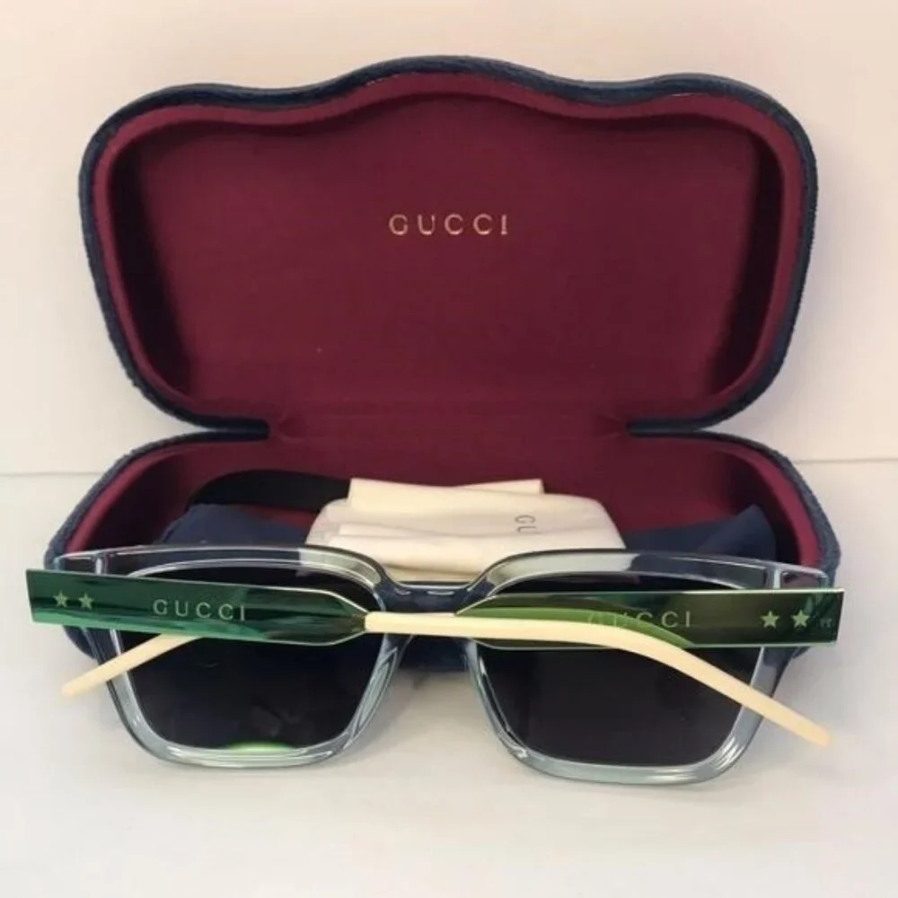 💯 - New - Authentic Gucci Light Blue/Metallic Gradient GG0975S Mirrored Squa…